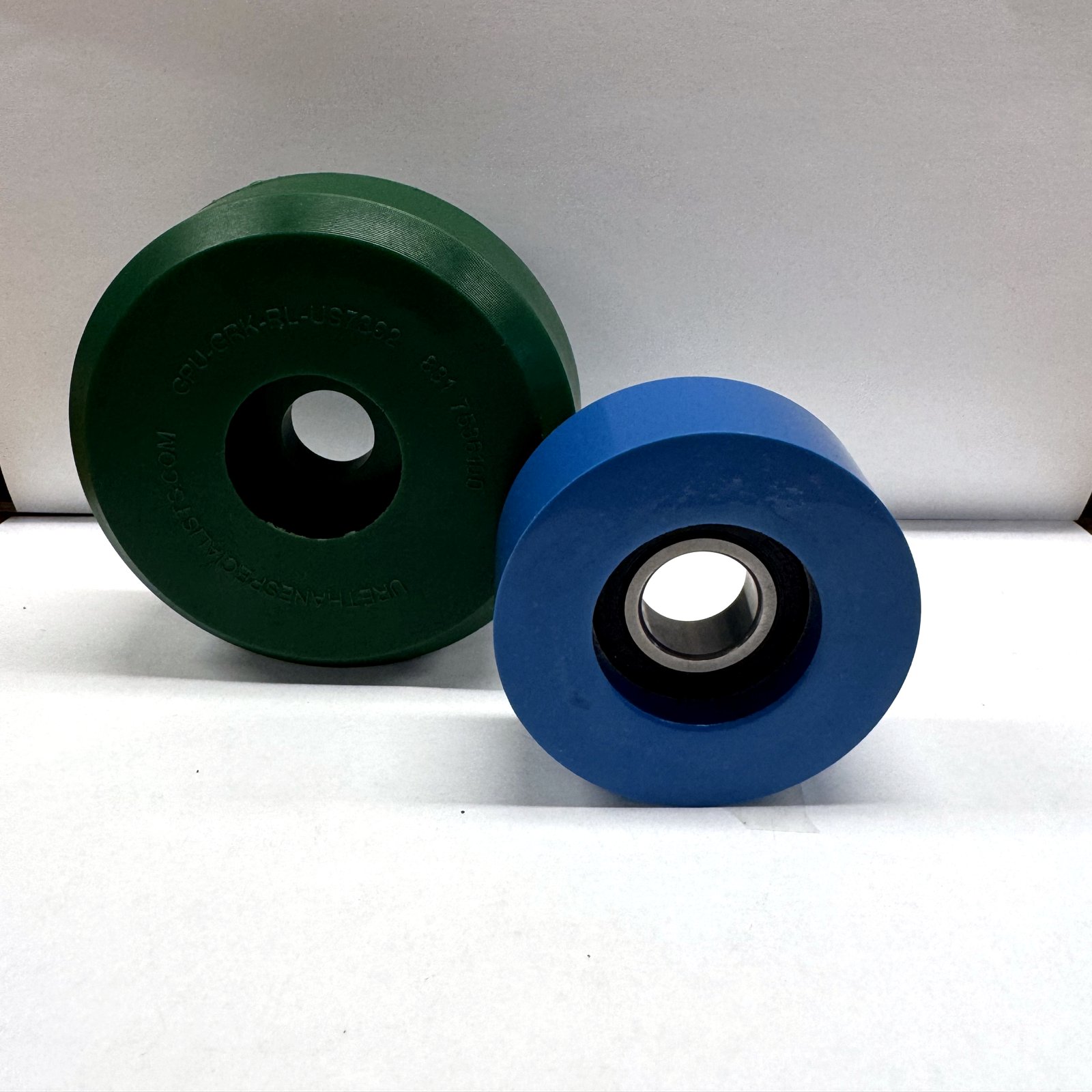 Green and blue AeroPorter urethane wheels