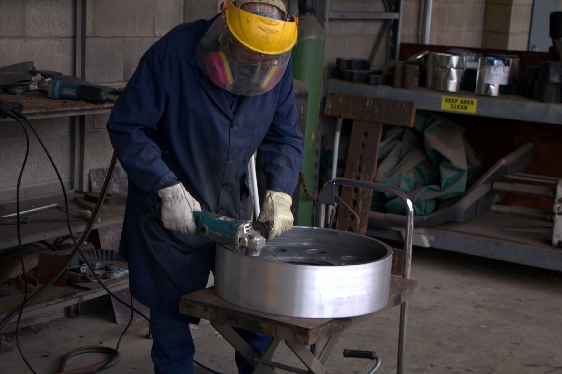 Steel bogie wheel core prepped for urethane bonding